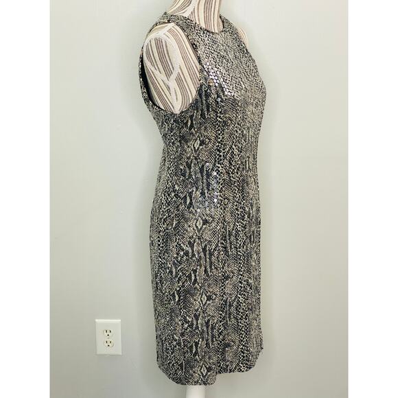 Vintage 90s Chetta B Sequin Dress Women Size 12 Snake Print Sleeveless Cocktail - Picture 3 of 10